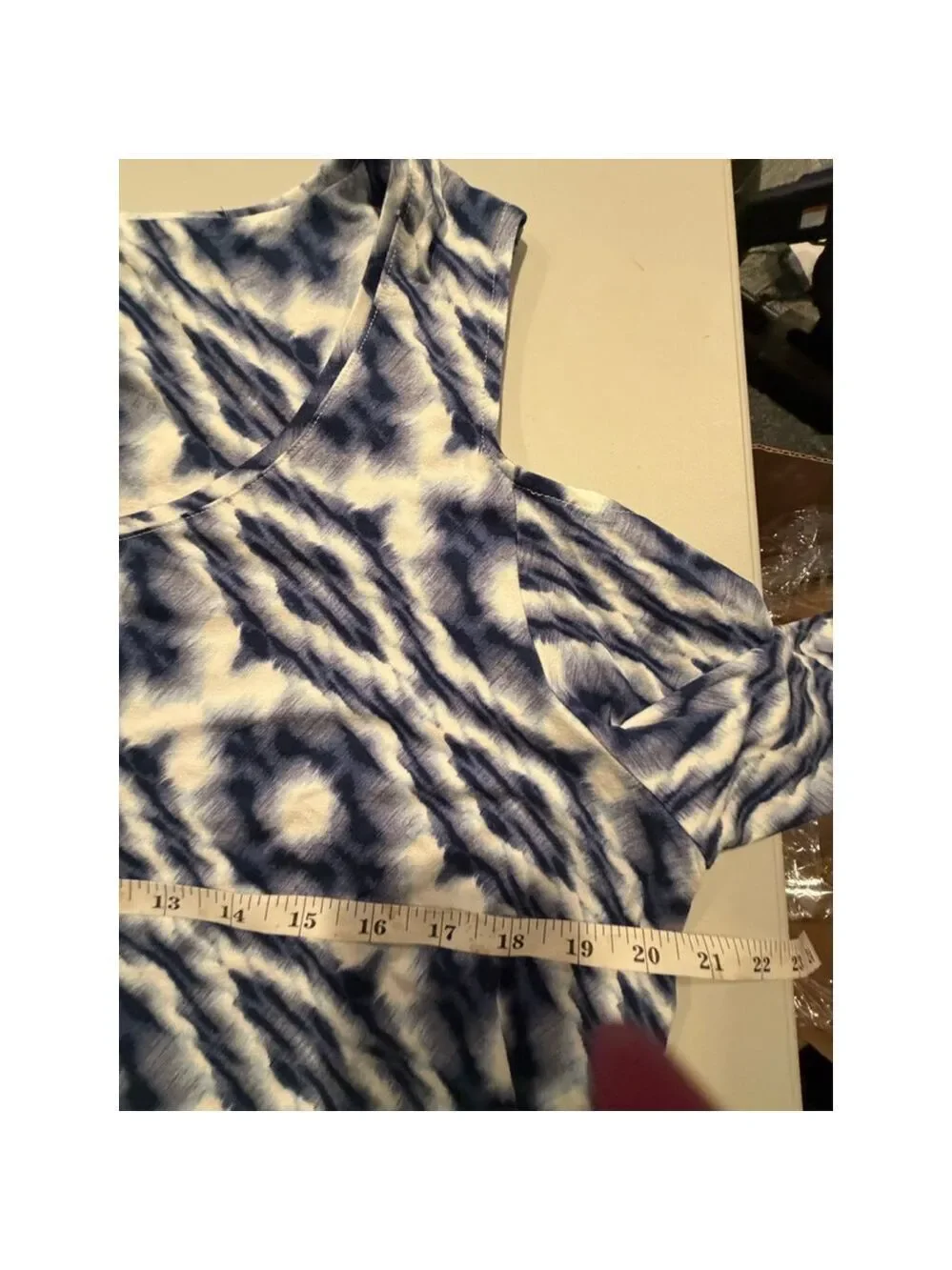 JM Collection Blue White Tie Dye Cold Shoulder Tee XL